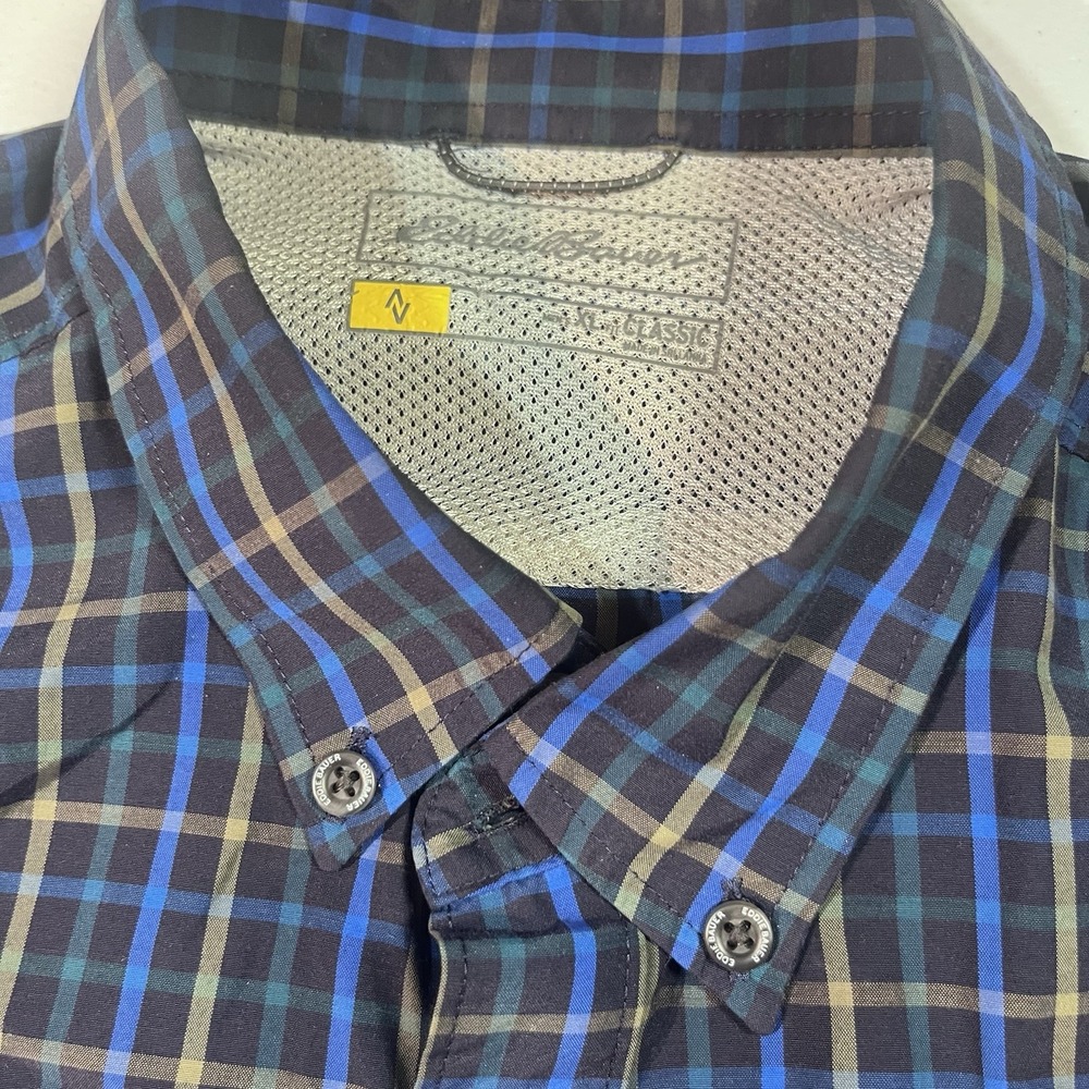 Eddie Bauer Travex Men's‎ XL Classic Fit Blue Plaid Long Sleeve Vented Shirt EUC
